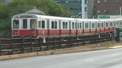 Boston Red Line Train On Longfellow Bridge Stock Footage 12436323