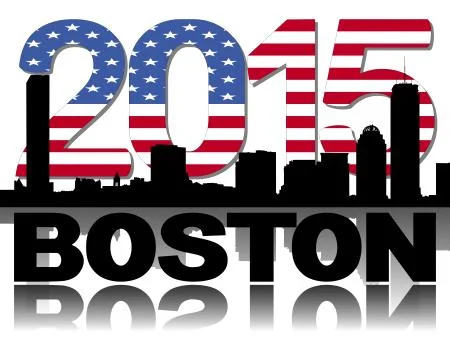 Boston skyline 2015 flag text illustration Stock Illustration