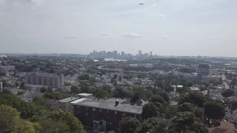 Boston Skyline Aerial - Chelsea, Massachusetts Stock Footage