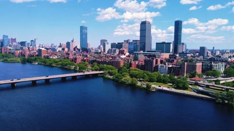 Boston Skyline Aerial Drone Stock Footage 166181758