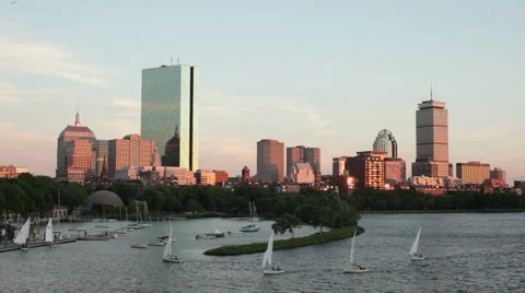 Boston skyline Charles sunset Stock Footage 1068938