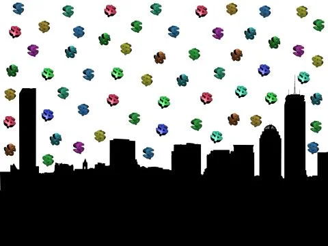 Boston skyline with dollars Ilustración de archivo