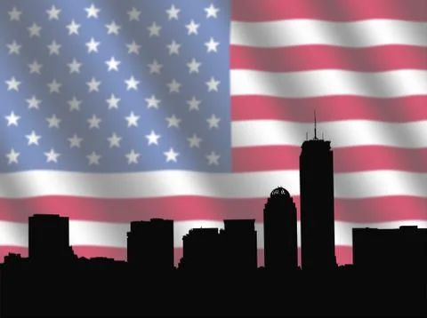 Boston skyline with flag Stock Illustration
