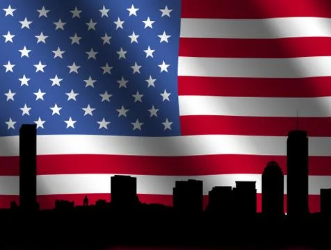 Boston skyline with flag Ilustración de archivo