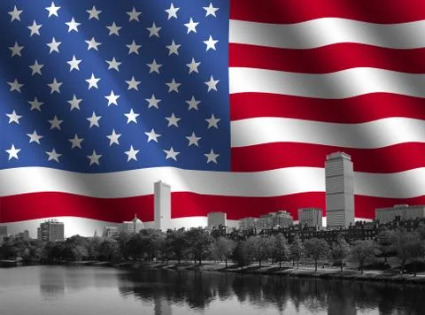 Boston skyline with flag Ilustración de archivo