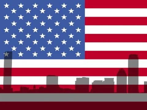 Boston skyline with flag Ilustración de archivo