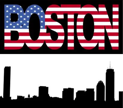 Boston skyline with flag text Ilustración de archivo