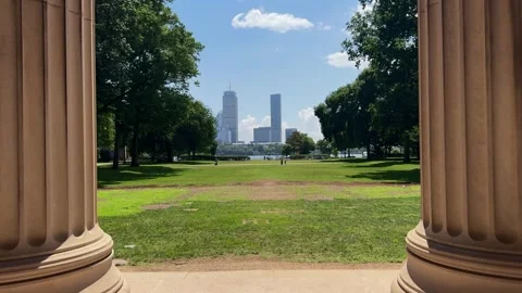 Boston skyline framed by MIT columns Stock Footage 339093298