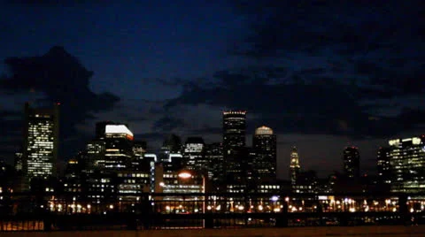 Boston Skyline night Video stock 26748193