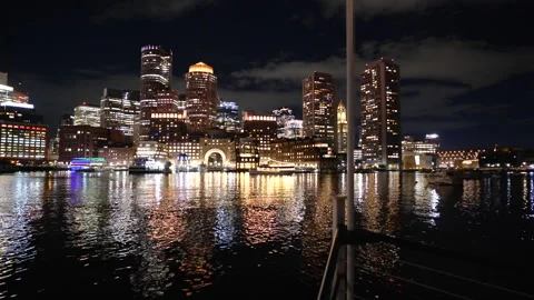 Boston Skyline at Night Stock Footage 277915284