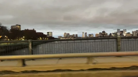 Boston Skyline on a rainy evening Stock Footage 229566174