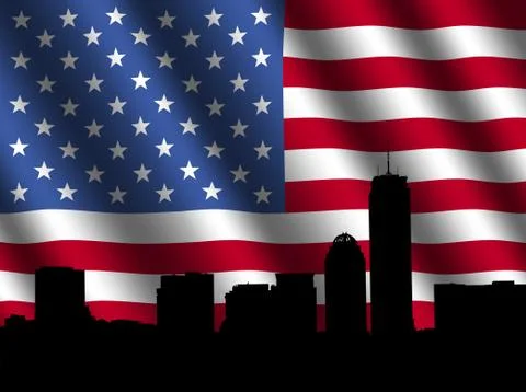 Boston skyline with rippled flag Ilustración de archivo
