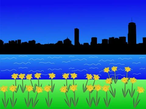 Boston skyline in spring Ilustración de archivo