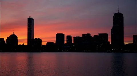 Boston skyline sunrise charles river cambridge Stock Footage