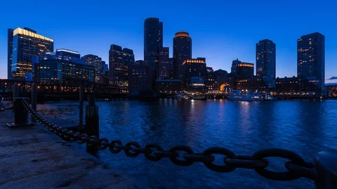 Boston Skyline Sunset Timelapse Stock Footage 106220946