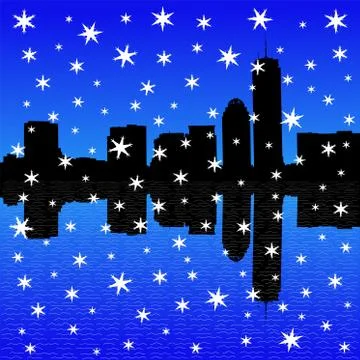 Boston skyline in winter with falling snow illustration Ilustración de archivo
