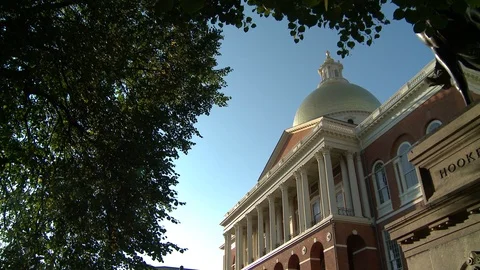 Boston State House Through Trees Stock Footage 106638354