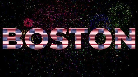 BOSTON text with an american flag texture inside letters and a black backgr.. Stock Illustration