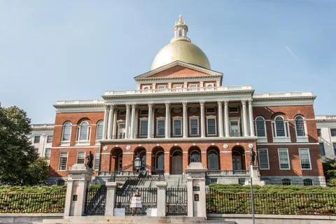 BOSTON USA 06.09.2017 Man in front of the Massachusetts State House seat of g Stock Photos