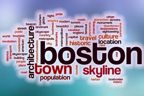 Boston word cloud with abstract background Ilustración de archivo