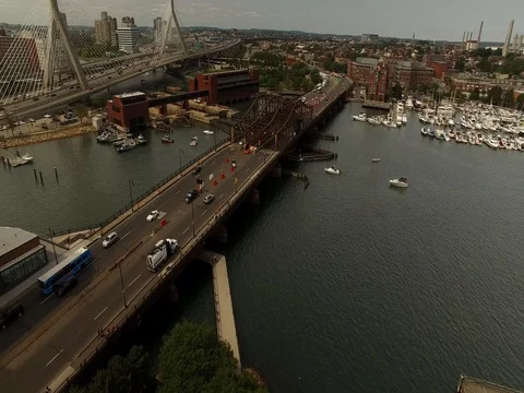 BostonStock North End zakim & other bridge Stock Footage
