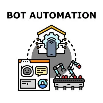 Bot automation technology optimizing digital and industrial processes Illustrazione stock