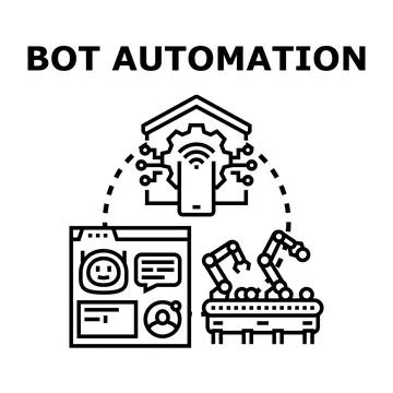 Bot automation technology optimizing digital and industrial processes Illustrazione stock