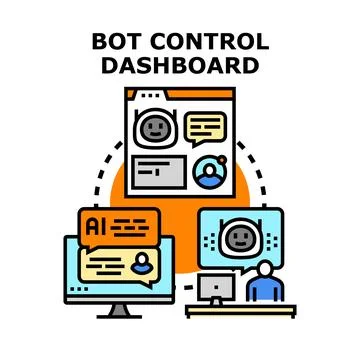 Bot control dashboard managing artificial intelligence chatbot interactions Stock Illustration