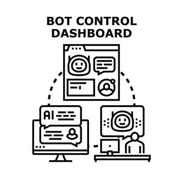 Bot control dashboard managing artificial intelligence chatbot interactions Stock Illustration