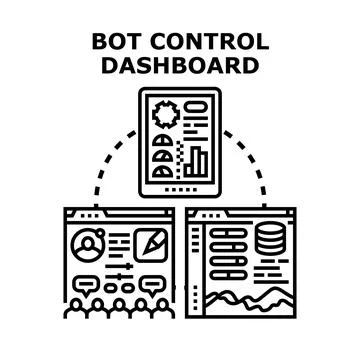 Bot control dashboard managing automated digital processes Illustrazione stock