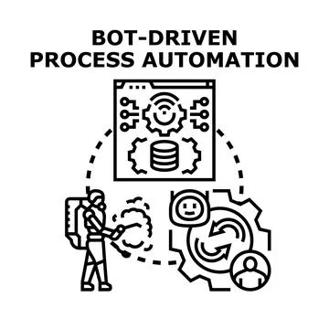 Bot driven process automation workflow and concept 库存插图