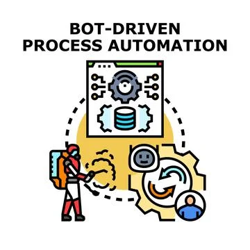 Bot driven process automation workflow and concept 库存插图