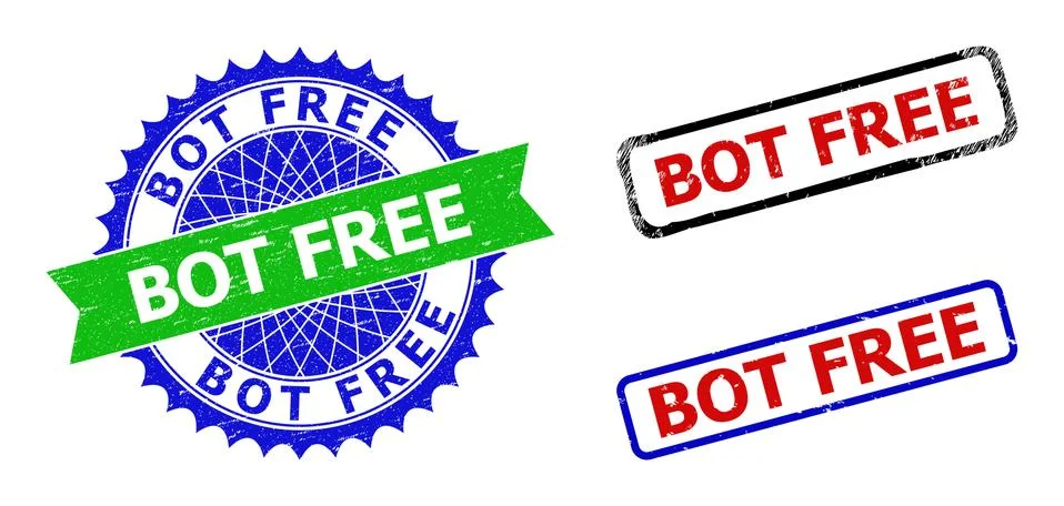 BOT FREE Rosette and Rectangle Bicolor Seals with Grunged Styles Stock Illustration