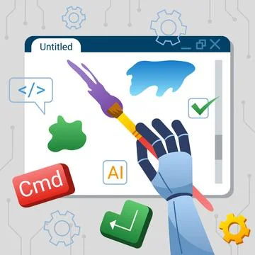 Bot Hand Painting Under Command Stock Illustration