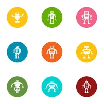 Bot icons set, flat style Illustrazione stock
