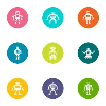 Bot icons set, flat style Stock Illustration