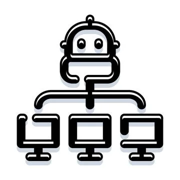 Bot managing computer network devices communication automation Stock Illustration
