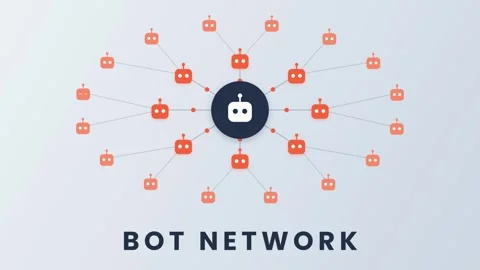 A bot network visual that begins with a central element, expanding to Stock Footage 347591827