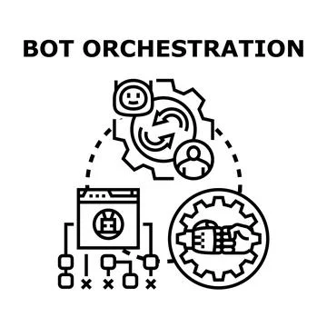 Bot orchestration managing automated workflow process Stockillustratie
