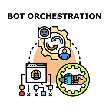 Bot orchestration managing automated workflow process Stock Illustration