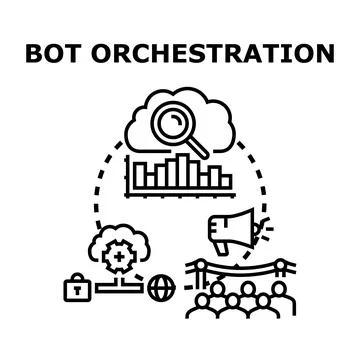 Bot orchestration managing digital automation marketing strategy Stock Illustration