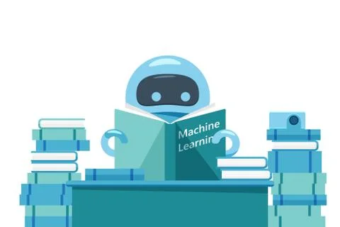 Bot reading machine learning book Stock Illustration