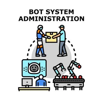Bot system administration overseeing automation and human interaction Stock-Illustration