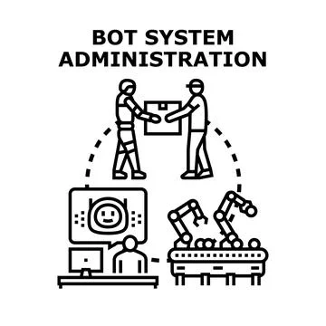 Bot system administration overseeing automation and human interaction Stockillustratie
