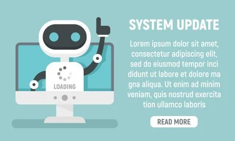 Bot system update concept banner, flat style Stock Illustration