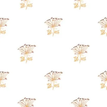Botanic abstract seamless pattern with yarrow elements print. White backgroun Illustrazione stock
