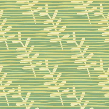 Botanic floral branches seamless pattern. Yellow elements on pastel backgroun Stock Illustration