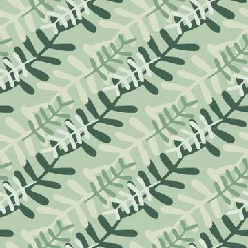 Botanic floral branches seamless pattern. Grey and green elements on pastel b Stock Illustration