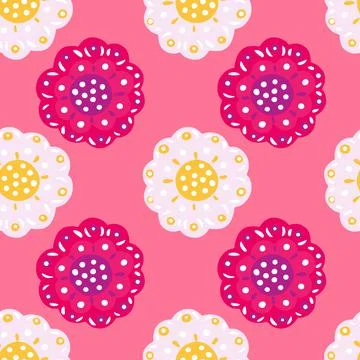 Botanic floral seamless pattern with hand drawn folk buds ornament. Pink back 스톡 일러스트