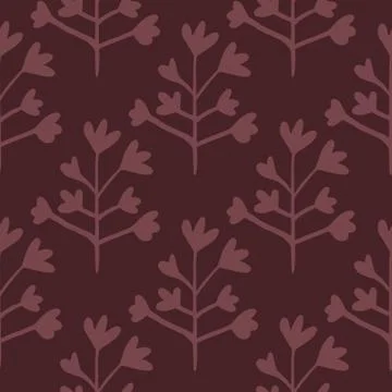 Botanic floral silhouettes seamless pattern. Design in burgundy tones. Stock Illustration